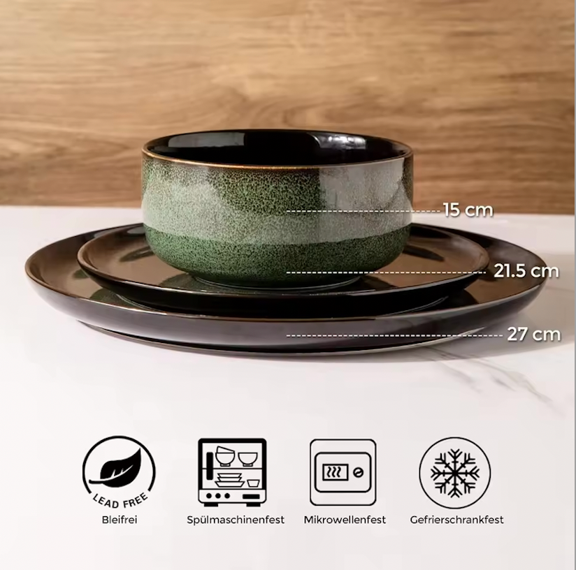 Aria Green – 18-teiliges Geschirrset aus Steinzeug